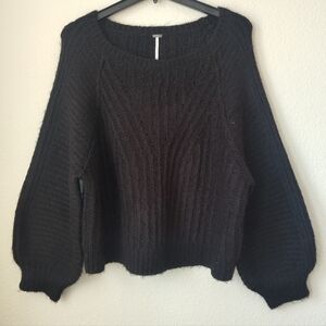 Free People Women's Black Knitted Long Sleeve Carter Pullover Sweater Size XL